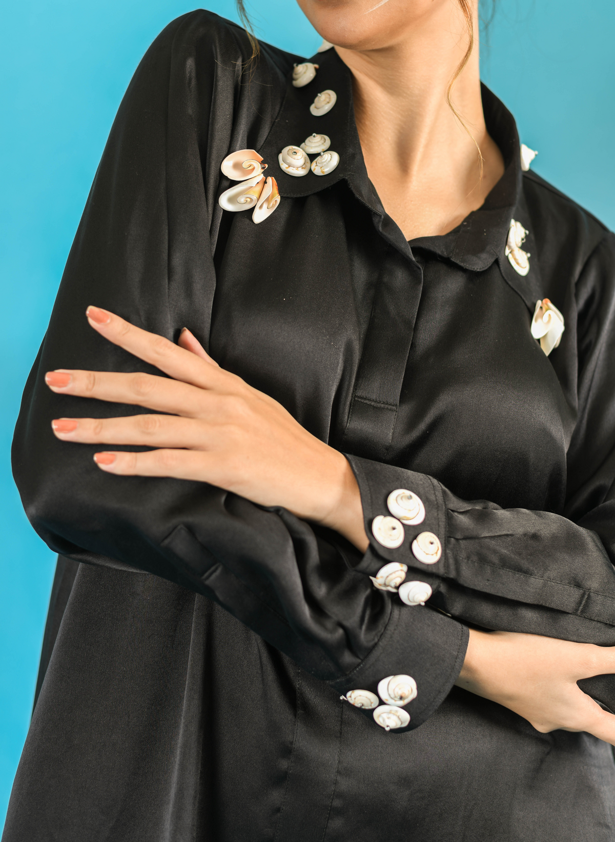 Classic Black Satin Seashell Shirt