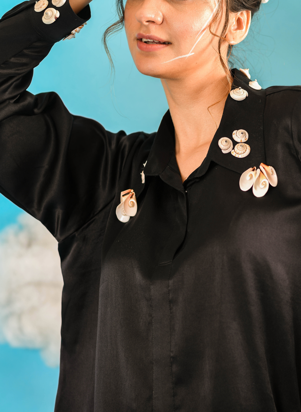 Classic Black Satin Seashell Shirt